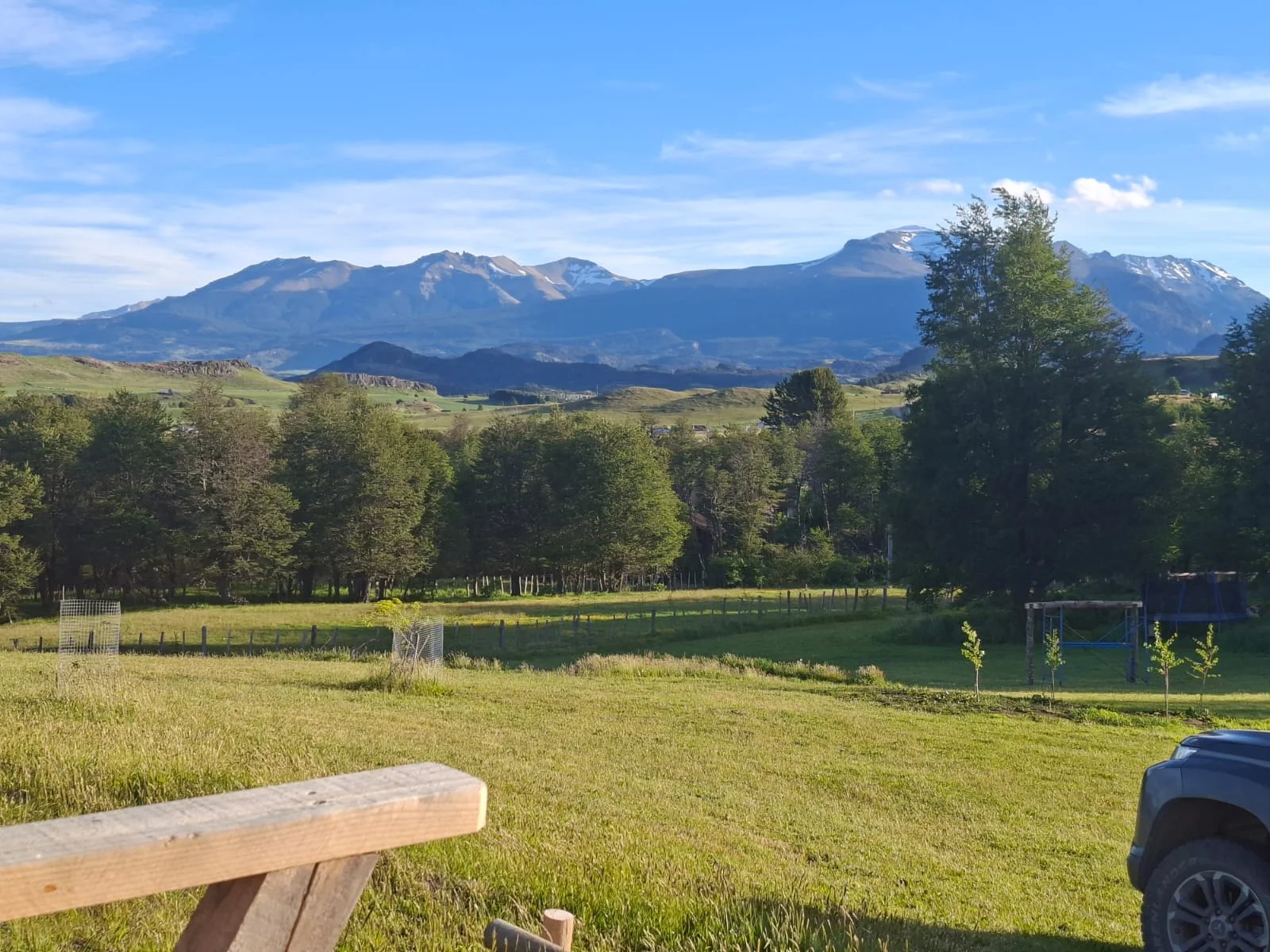 Views of the Aysén mountains. Garden at Tinaja Bellavista Coyhaique.
